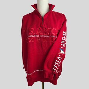 VTG Express France Athletique Pullover Sweatshirt Mens M 1/4 Zip Embroidered Red